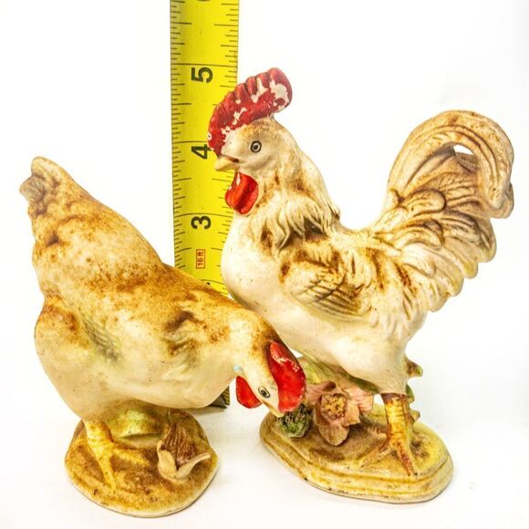 Vintage Pair Enesco Rooster & Hen Porcelain Figurines - Picture 7 of 8